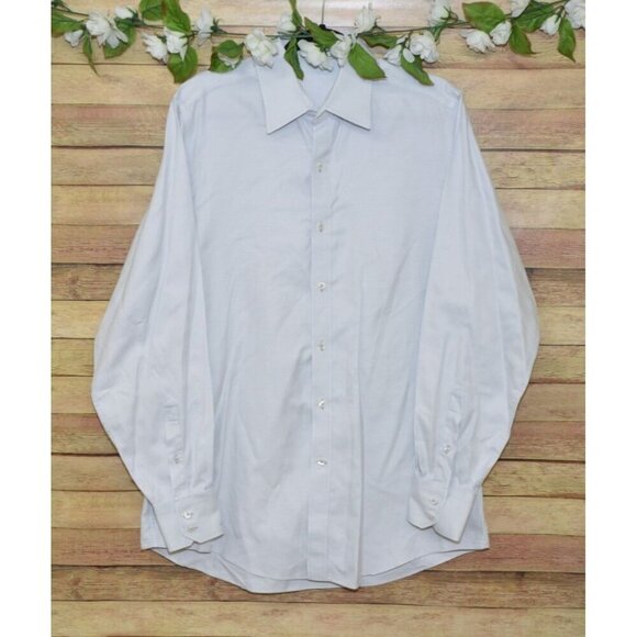 J.Hilburn 17 34 Mens Dress Shirt Light Gray Micro Check Woven Italy Long Sleeve - Picture 1 of 9